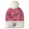 'Carhartt' Adult Knit Pom Pom Cuffed Beanie - Red Stripe