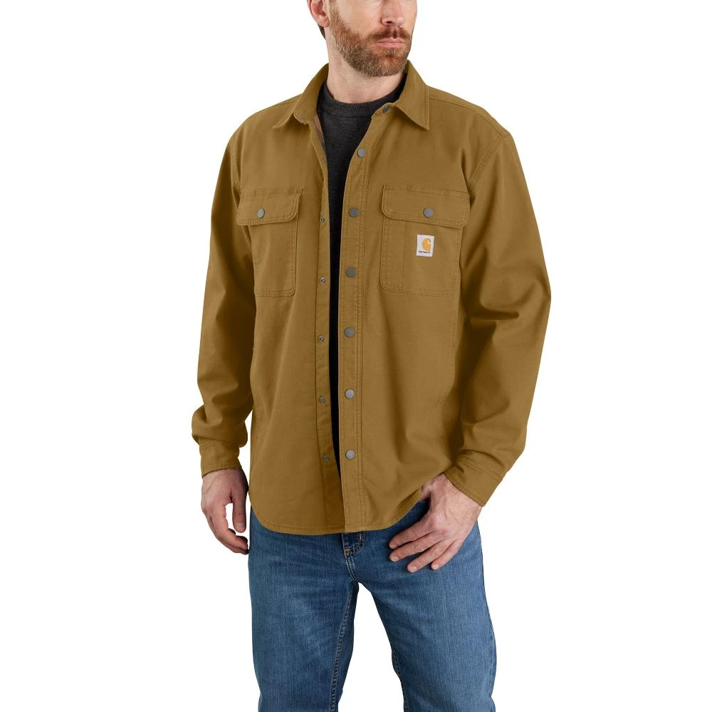 'Carhartt' Men's Rugged Flex® Canvas Fleece Lined Shirt Jac - Oak Brown 1 'Carhartt' Men's Rugged Flex® Canvas Fleece Lined Shirt Jac - Oak Brown