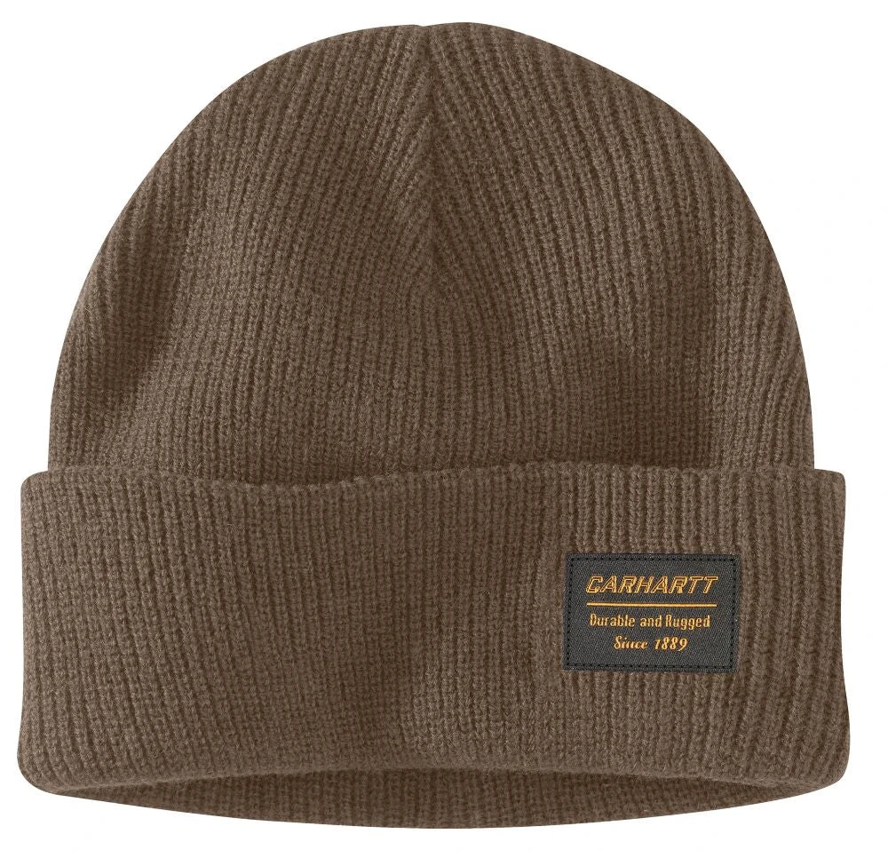 'Carhartt' Men's Knit Rugged Patch Beanie - Coffee 1 'Carhartt' Men's Knit Rugged Patch Beanie - Coffee