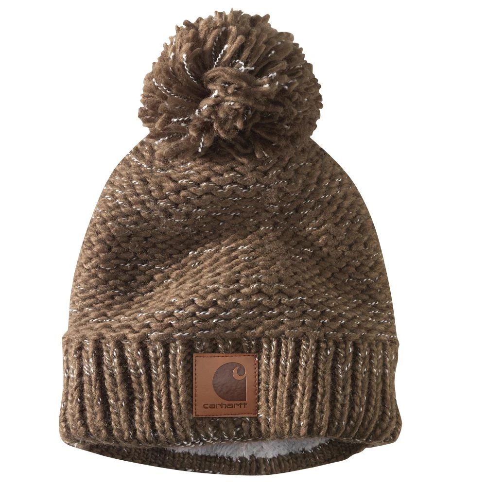 'Carhartt' Women's Rib Knit Sherpa-Lined Pom Pom Beanie - Coffee 1 'Carhartt' Women's Rib Knit Sherpa-Lined Pom Pom Beanie - Coffee