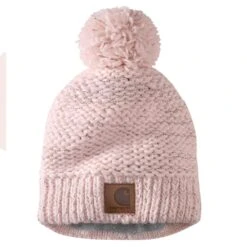 'Carhartt' Women's Rib Knit Sherpa-Lined Pom Pom Beanie - Pink Salt