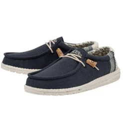 'Hey Dude' Men's Wally Break Stitch - Navy -Fashion Shoes 110792568 WALLY LINEN NATURAL NAVY LEFT 2 1 1024x1024@2x
