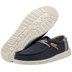 'Hey Dude' Men's Wally Break Stitch - Navy -Fashion Shoes 110792568 WALLY LINEN NATURAL NAVY LEFT 3 1 1024x1024@2x