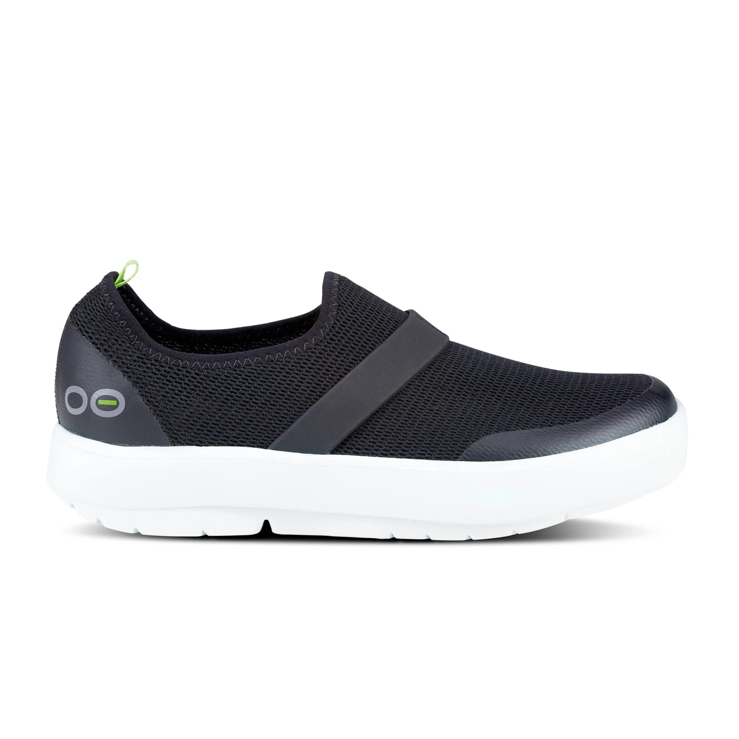 'OOFOS' Women's OOmg Fibre Low Slip On - White / Black 1 'OOFOS' Women's OOmg Fibre Low Slip On - White / Black