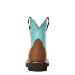 'Ariat' Youth 6" Cowpoke Fatbaby Western - Dark Brown / Turquoise -Fashion Shoes F20 YTH WEST 10034014 heel 1024x1024@2x