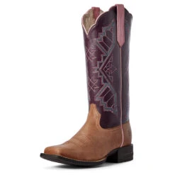 'Ariat' Women's 13" Jackpot Western Square Toe - Tan / Purple -Fashion Shoes S20 WMS WEST Couto 10031429 3 4 front 1024x1024@2x