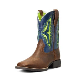 'Ariat' Youth Koel WenTEK Square Toe - Rowdy Rust / Daring Indigo 10 'Ariat' Youth Koel WenTEK Square Toe - Rowdy Rust / Daring Indigo -Fashion Shoes S22 YTH WEST 10040259 3 4 front 1024x1024@2x